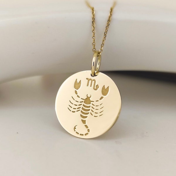 14K Gold Scorpio Necklace, Gold Astrology Scorpion Pendant, Zodiac Sign Necklace, Best Friend Gift, Constellation Gift, Gold Zodiac Necklace