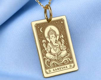 Collier Ganesha en or massif 14 carats, pendentif dieu hindou, bijou sacré Ganapati, breloque en or symbole de sagesse divine, cadeau spirituel pour femme indienne