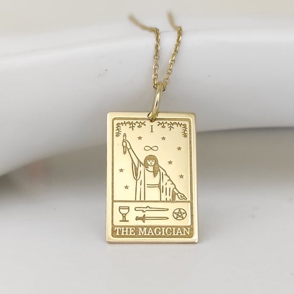 14K Gold The Magician Tarot Card Pendant, Tarot Deck Gold Necklace, Tarot Jewelry, Tarot Card Necklace, The Major Arcana, Personalised Charm