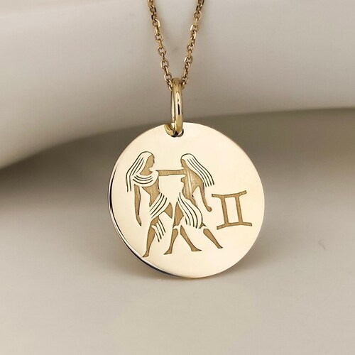 14k Solid Gold Zodiac Gemini Custom 