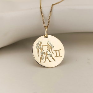 14K Gold Gemini Necklace, Zodiac Sign Pendant, Astrology Necklace, Gemini Sign Necklace, Best Friend Pendant, Gemini Gift, May Birthday Gift image 1