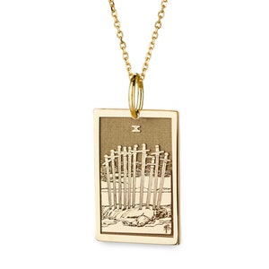 Collar de oro de 14 quilates con la carta del tarot Diez de Espadas para mujer, delicado colgante de la X de Espadas, regalo para la mejor amiga, collar espiritual, regalo de adivina.