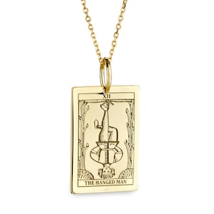 14K gouden gehangene tarotkaartketting voor vrouwen, sierlijke tarotkaarthanger, Witchy Disc Charm, gepersonaliseerde tarotsieraden, tarotcadeau