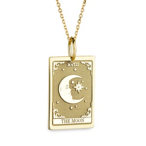 14K goud de maan tarotkaartketting, maan en zon tarotkaarthanger, sierlijke gouden maanschijf sieraden, heksenketting, tarotcadeau voor vrouwen