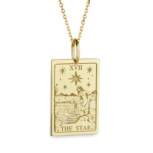 Collar de tarot de estrella de oro de 14 quilates para mujer, delicado colgante de disco de oro celestial, dije de estrella personalizado, collar de capas, regalo para ella