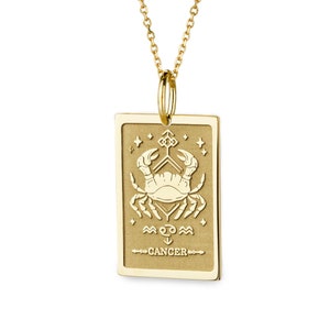 Collana con tarocchi e segno zodiacale in oro 14 carati per donna, ciondolo astrologico delicato, gioiello oroscopo, regalo di compleanno personalizzato, collana con segno zodiacale