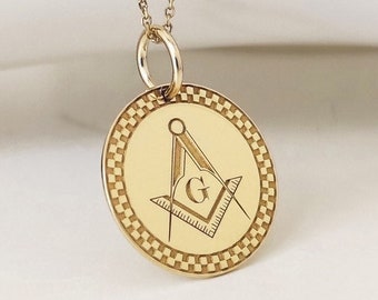 Echtes Gold 14K Masonic Gold Halskette, Gold Layered Masonic Anhänger, personalisierte Masonic Charm, Masonic Gift, Gold Schmuck