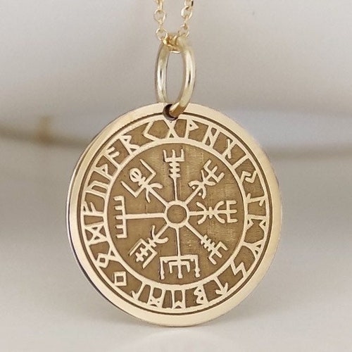 14k Solid Gold Viking Compass Necklace Personalized Viking Etsy