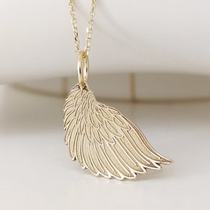 14K Solid Real Gold Wing Necklace, Dainty Angel Wing Pendant, Gold Disc Memorial Necklace, Miscarriage Necklace For Women, Engraved 14K Wing