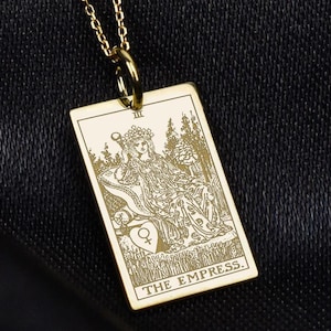 14K Gold The Empress Tarot Card Necklace For Women, Major Arcana Deck Pendant, Witchy Tarot Reading, Dainty Gold Jewelry, Personalized Tarot