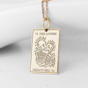 14K Echtgold Liebhaber Tard Karte Halskette, Tarot Lese Schmuck, personalisierte Liebhaber Tarot Anhänger, Tarot Deck Anhänger, Tarot Karte Geschenk