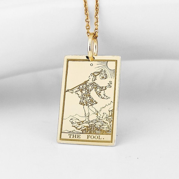 Collier tarot The Fool en or 14 carats, pendentif diseuse de bonne aventure, breloque tarot vintage, collier tarot cavalier Waite, arcanes majeurs, pendentif sorcière en or