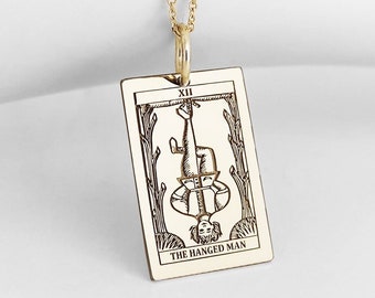 14K Gold Hanged Man Tarot Card Pendant, Dainty Hanged Man Necklace, Gold Tarot Deck Jewelry, Major Arcana Card Charm, Rider Waite Pendant