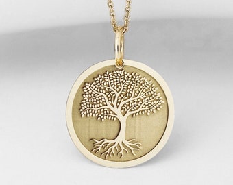 14K Real Solid Gold Tree of Life Necklace, Family Tree Roots Pendant, Custom Family Tree Charm, Tree of Life Jewelry, Elegant Tree of Life