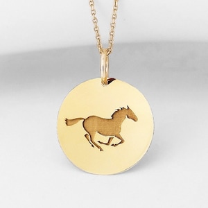 14K Solid Gold Horse Necklace, Dainty Running Horse Pendant, Horse Lover Gift, Equestrian Necklace, Equestrian Gift, Horse Memorial Necklace