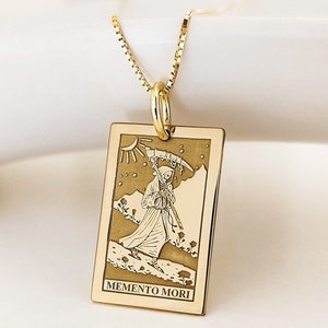14K Solid Gold Memento Mori Münze Anhänger, erinnern, dass Sie Halskette sterben, Tod Erinnerung Schmuck, symbolische stoische Halskette, Memento Vivere