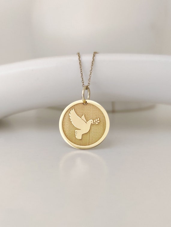 14K Real Solid Gold Dove Necklace Dainty Dove Bird Pendant for Women Bird of Peace Charm Dove Disc Gift Jewelry Personalized Dove Charm Etsy Canada