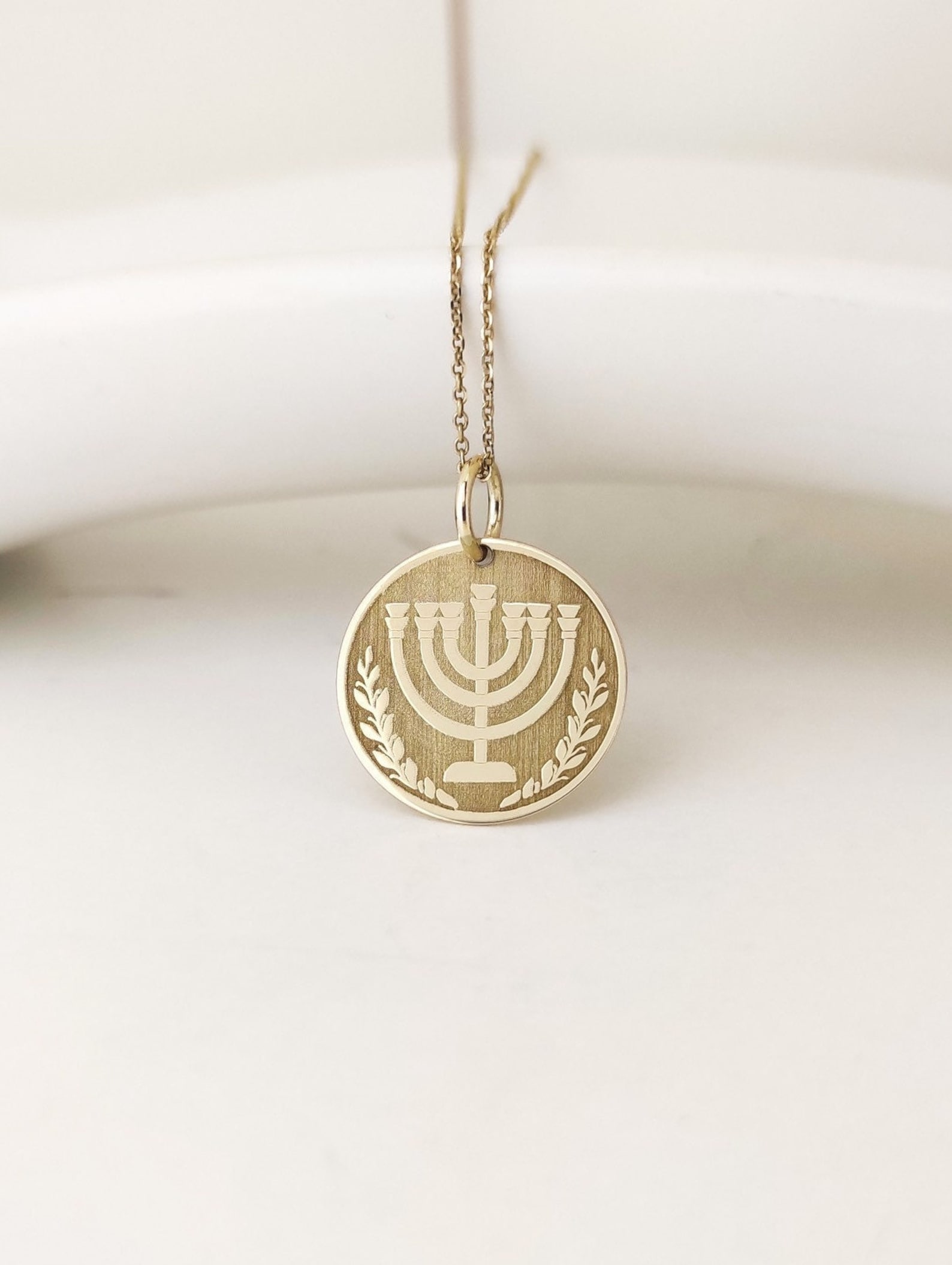 14K Real Solid Gold Menorah Necklace Jewish Menorah Pendant Etsy