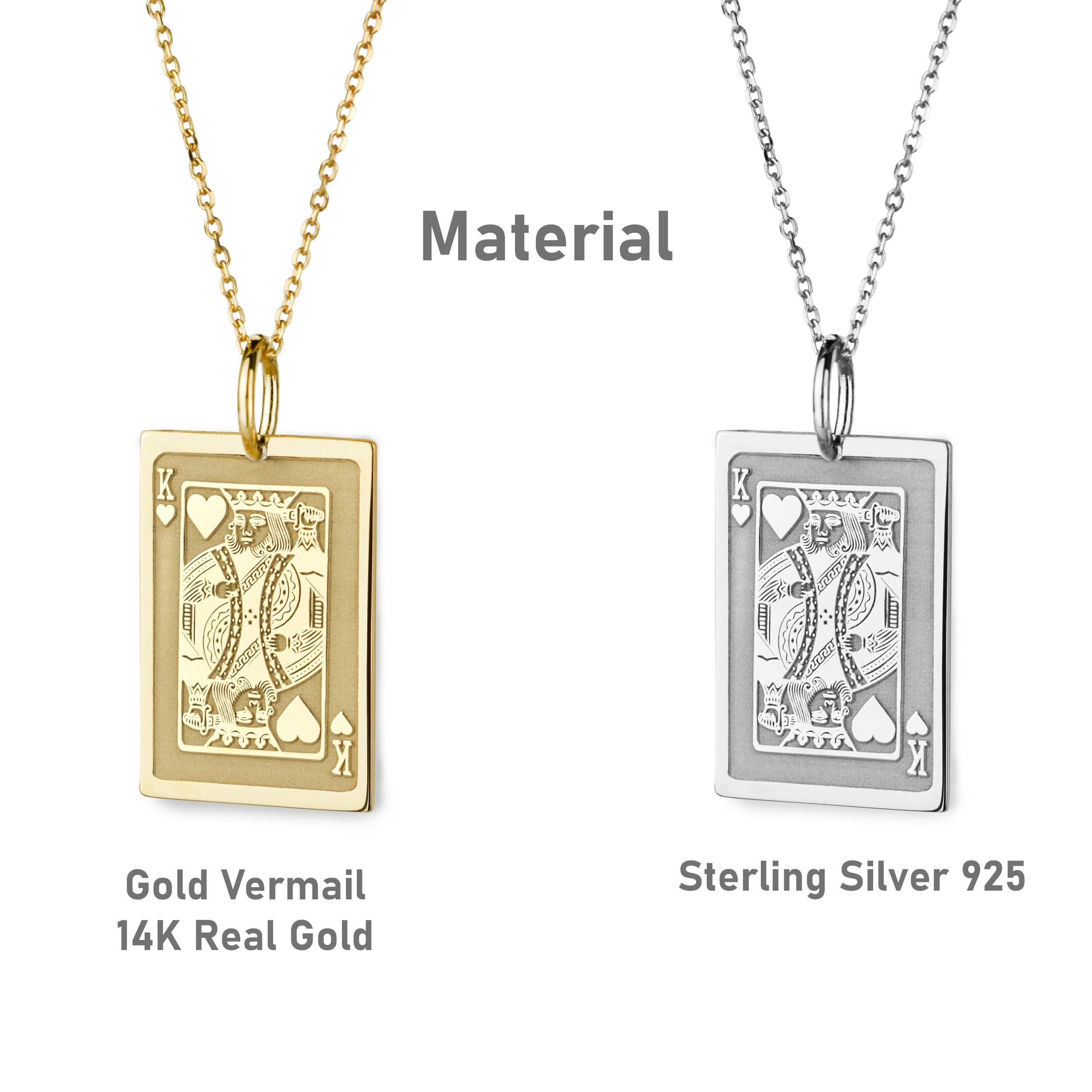 14Kゴールドキングオブハートトランプネックレス（男女兼用）、キングの幸運のお守りカード、ギャンブラーへのゴールドペンダント、カジノプレイヤーへのギフト  - Etsy 日本