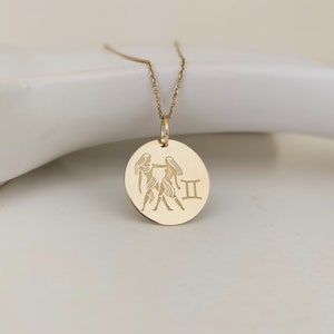 14K Gold Gemini Necklace, Zodiac Sign Pendant, Astrology Necklace, Gemini Sign Necklace, Best Friend Pendant, Gemini Gift, May Birthday Gift image 2