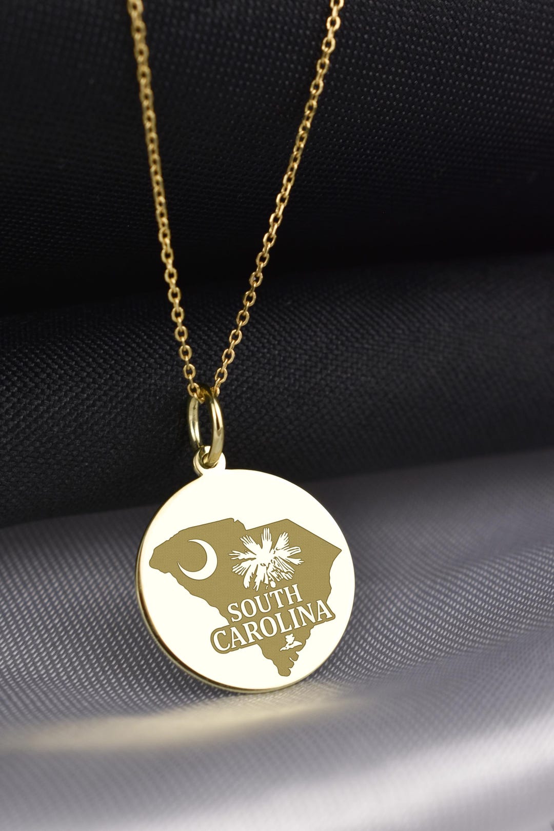Sc Gold 14K Solid Gold South Carolina Necklace, Palmetto State Charm ...