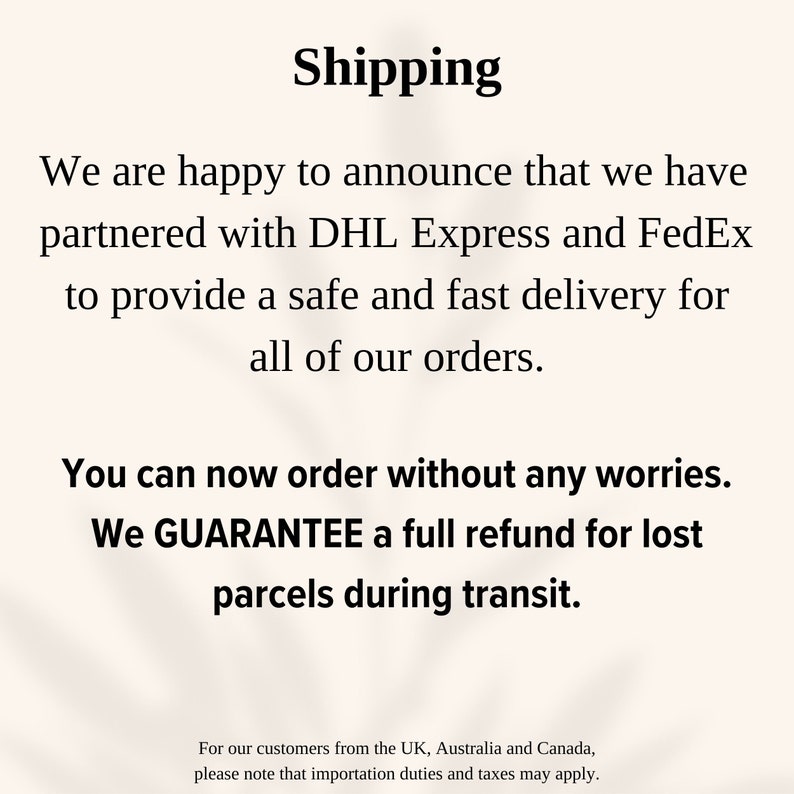 a sign that says shipping we are happy to announce that we have returned with dh