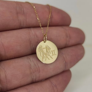 14K Gold Gemini Necklace, Zodiac Sign Pendant, Astrology Necklace, Gemini Sign Necklace, Best Friend Pendant, Gemini Gift, May Birthday Gift image 4