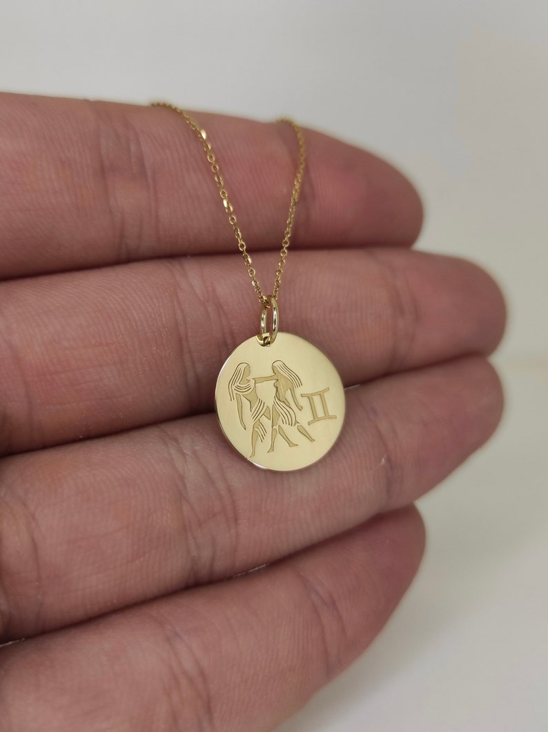 14K Gold Gemini Necklace, Zodiac Sign Pendant, Astrology Necklace, Gemini Sign Necklace, Best Friend Pendant, Gemini Gift, May Birthday Gift image 4