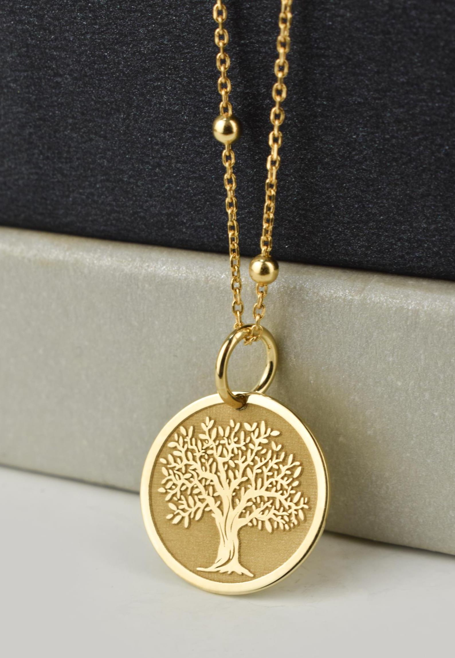 14K Solid Gold Tree of Life Necklace, Dainty Tree Pendant, Personalized ...