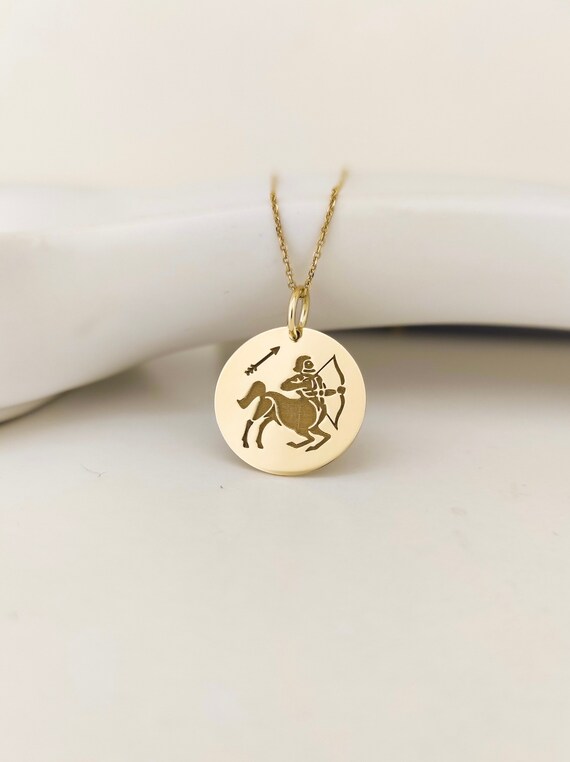 14K Yellow Gold Zodiac Sagittarius Pendant with Diamond Accent, Jewelry |  Judaica Webstore