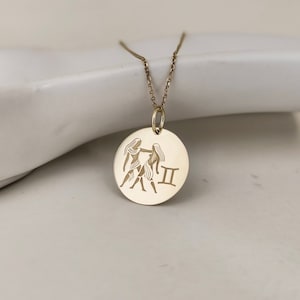 14K Gold Gemini Necklace, Zodiac Sign Pendant, Astrology Necklace, Gemini Sign Necklace, Best Friend Pendant, Gemini Gift, May Birthday Gift image 3