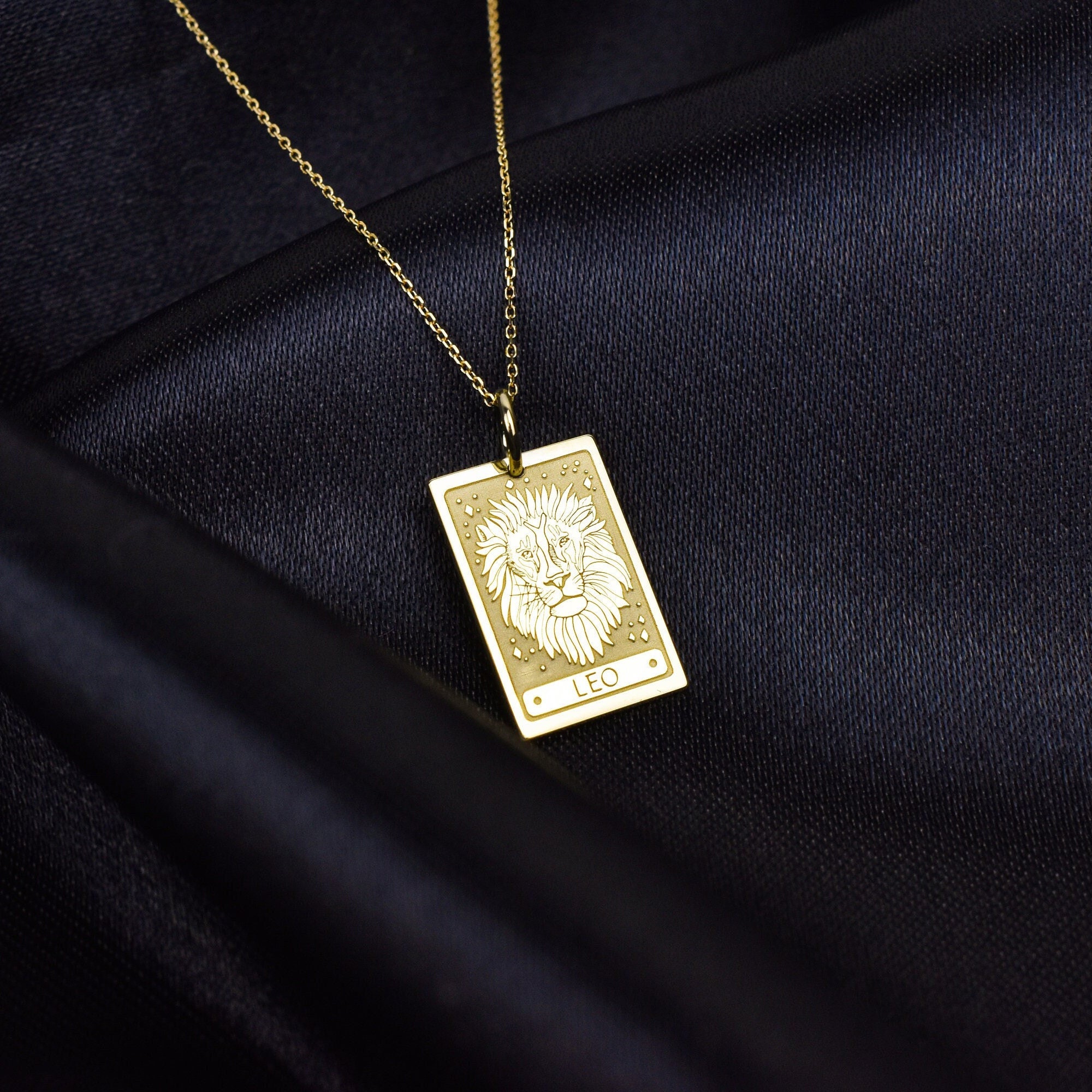 14K Solid Gold Leo Zodiac Sign Necklace, Personalized Leo Sign Jewelry, Leo Birthday Gift, Star Sign Pendant, Gold Leo Horoscope Charm