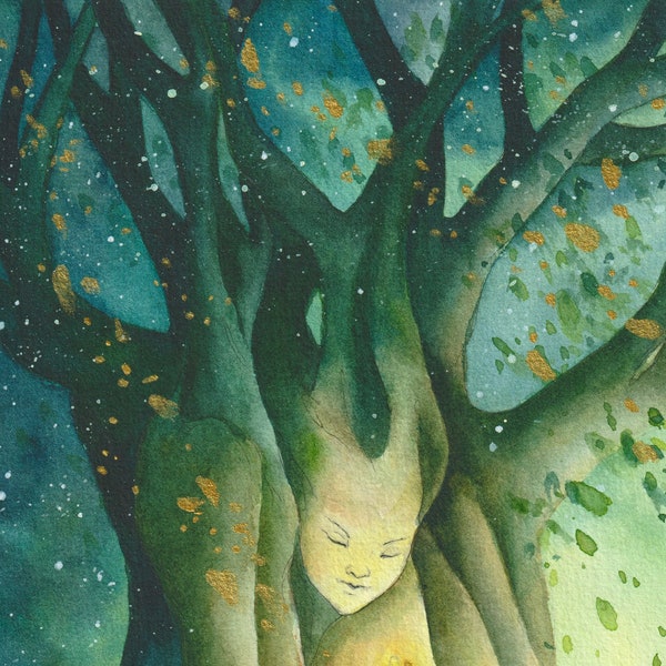 Peinture aquarelle originale - Au cœur de l’arbre