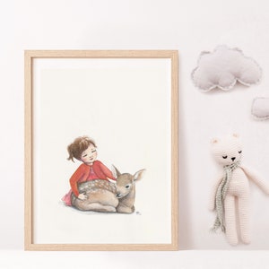 Stampa d'arte A4 - Bambina e Cerbiatto