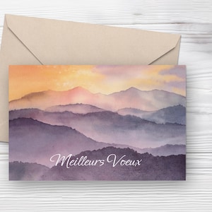 Carte de voeux double avec enveloppe "Montagnes dans la brume" A6