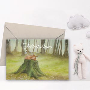 Carte de voeux double avec enveloppe Félicitations "Naissance d'un faon" A6