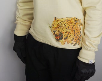 Abstract Cheetah Embroidered Heavy Sweater Unisex | Nature Inspired | Organic Cotton