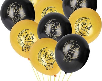 20 Pieces  Eid Mubarak Black and Gold Latex Ballon’s 12 inches Eid Decorations