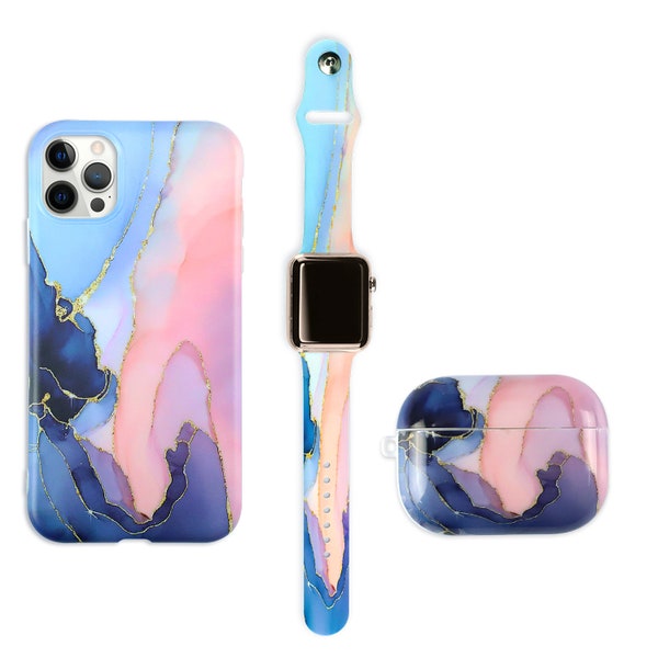 Marmer Bijpassende hoesjes voor iPhone Airpods hoesje en Apple horlogebandje.Siliconen beschermhoesjes voor alle iPhone modellen, Airpods hoesje 1&2, Pro. i