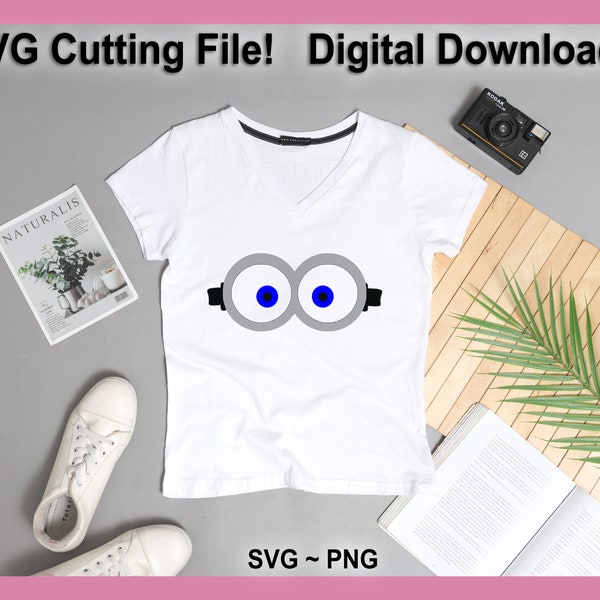 Minion Glasses SVG Cutting File PNG Digital Download Great for PJs Pajamas Shirts Tee Gaming