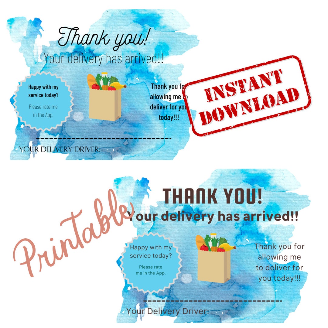 Delivery Driver Thank You Card, Note, Instant Download, Digital