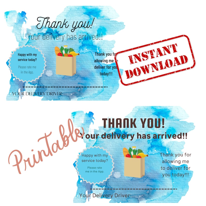 Delivery Driver Thank You Card, Note, Instant Download, Digital