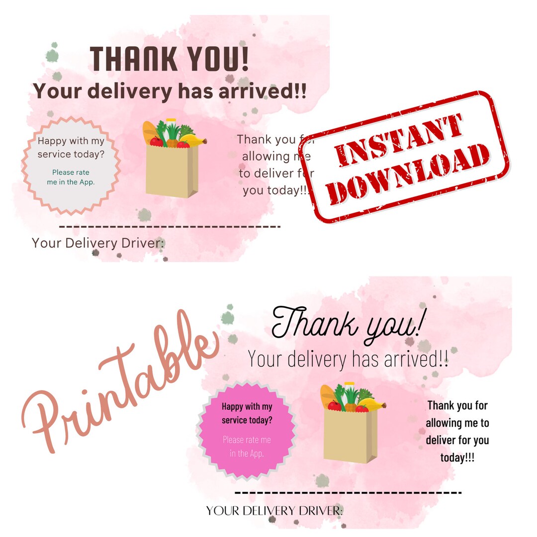 Delivery Driver Thank You Card, Note, Instant Download, Digital