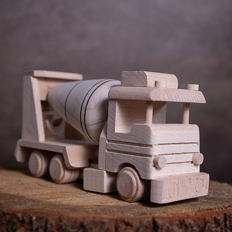 Hand-made wooden concrete mixer, 24 cm. A charming model for little construction enthusiasts. Safe, non-toxic . Made in Poland image 1