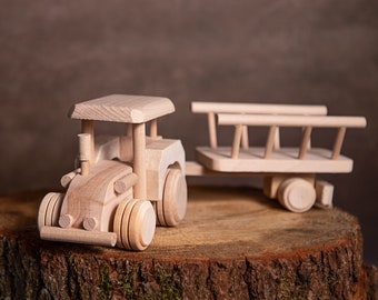 Wooden Tractor with Trailer, handmade wooden toy, wooden truck , ideals present for boys