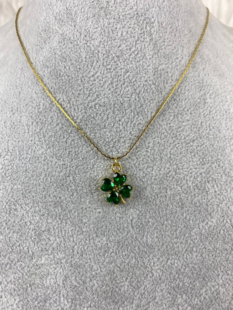Green 4 Leaf Clover Zircon Necklace for Women Gold Necklace Dainty 