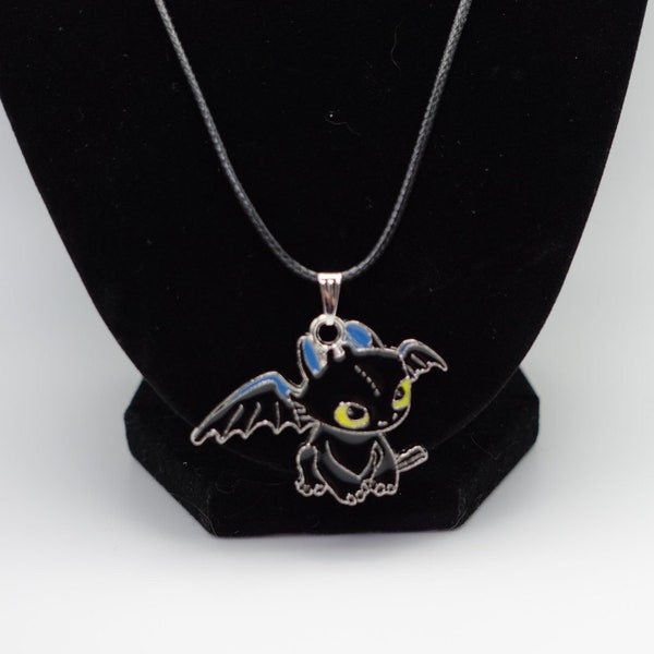 Black Toothless Baby Dragon Necklace - How to Train a Dragon Necklace - Acrylic Metal Necklace