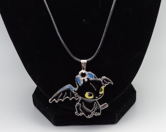 Black Toothless Baby Dragon Necklace - Cómo entrenar un collar de dragón - Acrylic Metal Necklace