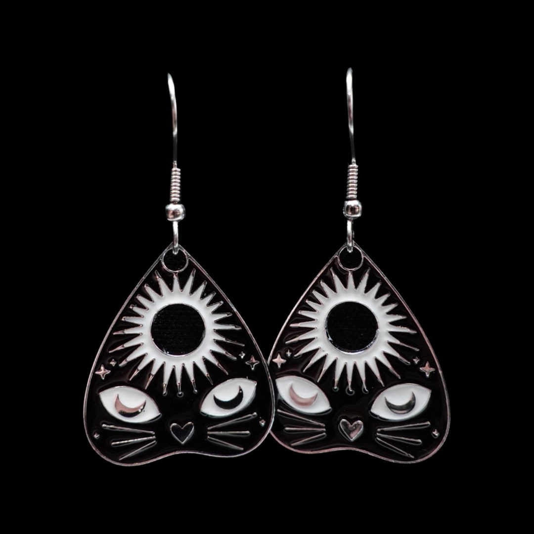 Hypoallergenic Cat Tarot Earrings Cat Sun & Stars Earrings White Cat