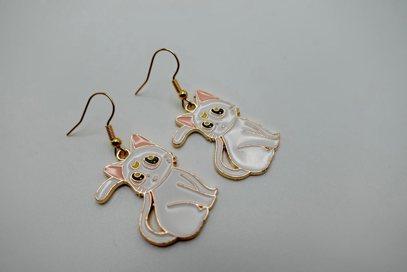 Hypoallergenic Artemis Sailor Moon Cat Earrings White Cat Earrings Moon
